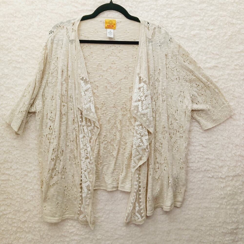 Sweater Cardigan Beige Non-Traditional Lace Boho Fairy Cottagecore Chic Size 2X